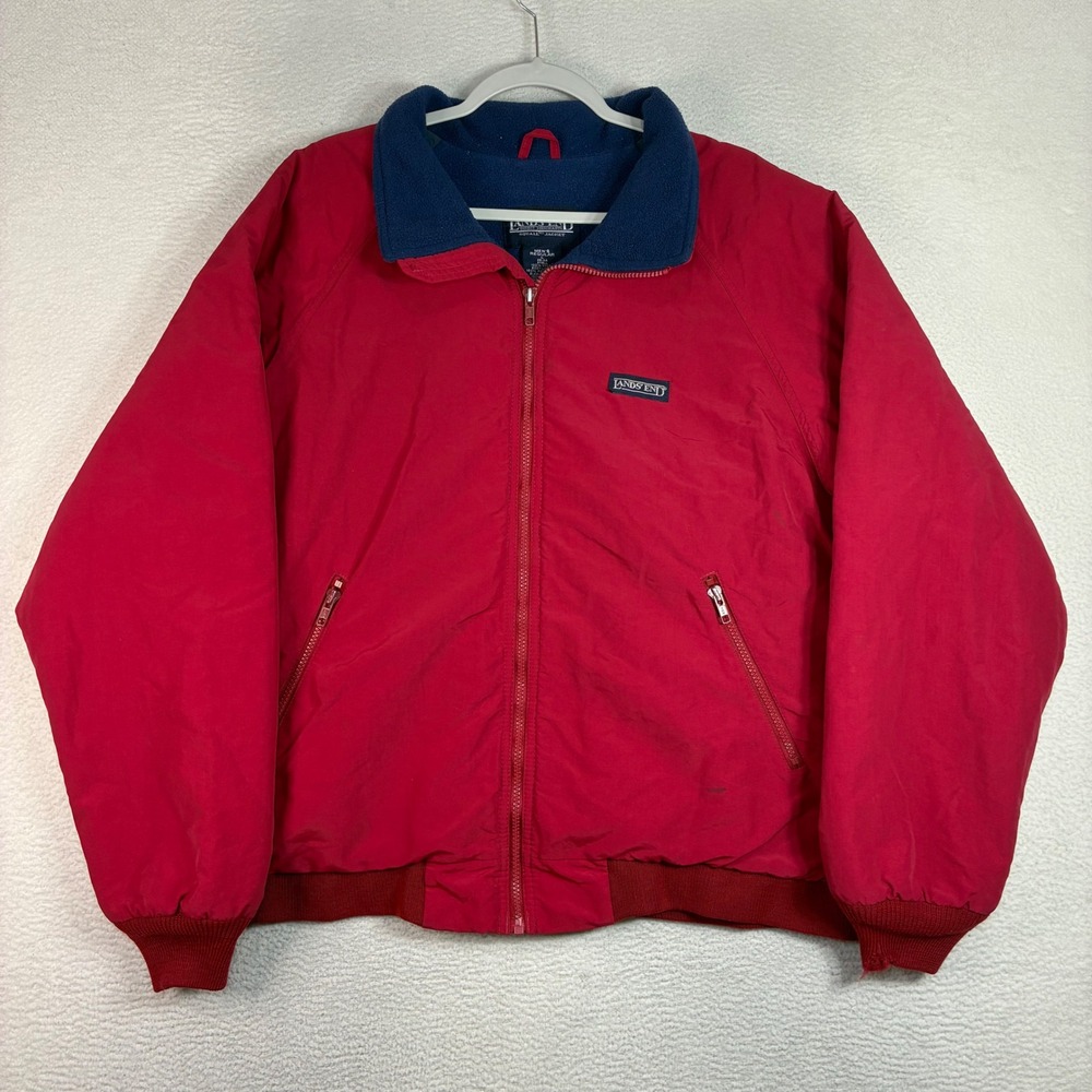 Vintage Lands End Squall Jacket Men L Red Blue Fleece Lined 90s USA Made